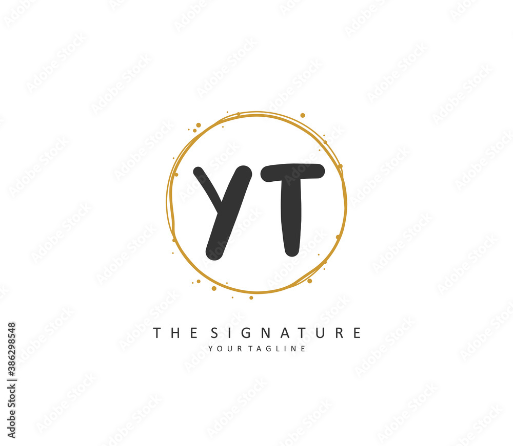 Fototapeta premium Y T YT Initial letter handwriting and signature logo. A concept handwriting initial logo with template element.