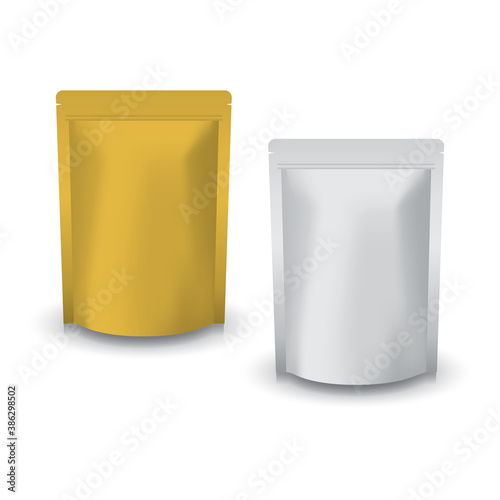 Blank gold and silver standing ziplock bag for food or healthy product.