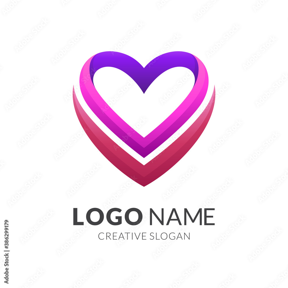 love logo concept with 3d colorful style
