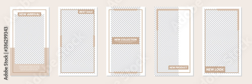 Set of rectangle editable minimal layout social media stories template brown gold color for personal or business. Use this layout for web, banner, poster or etc. For shop, discount, sale, etc.