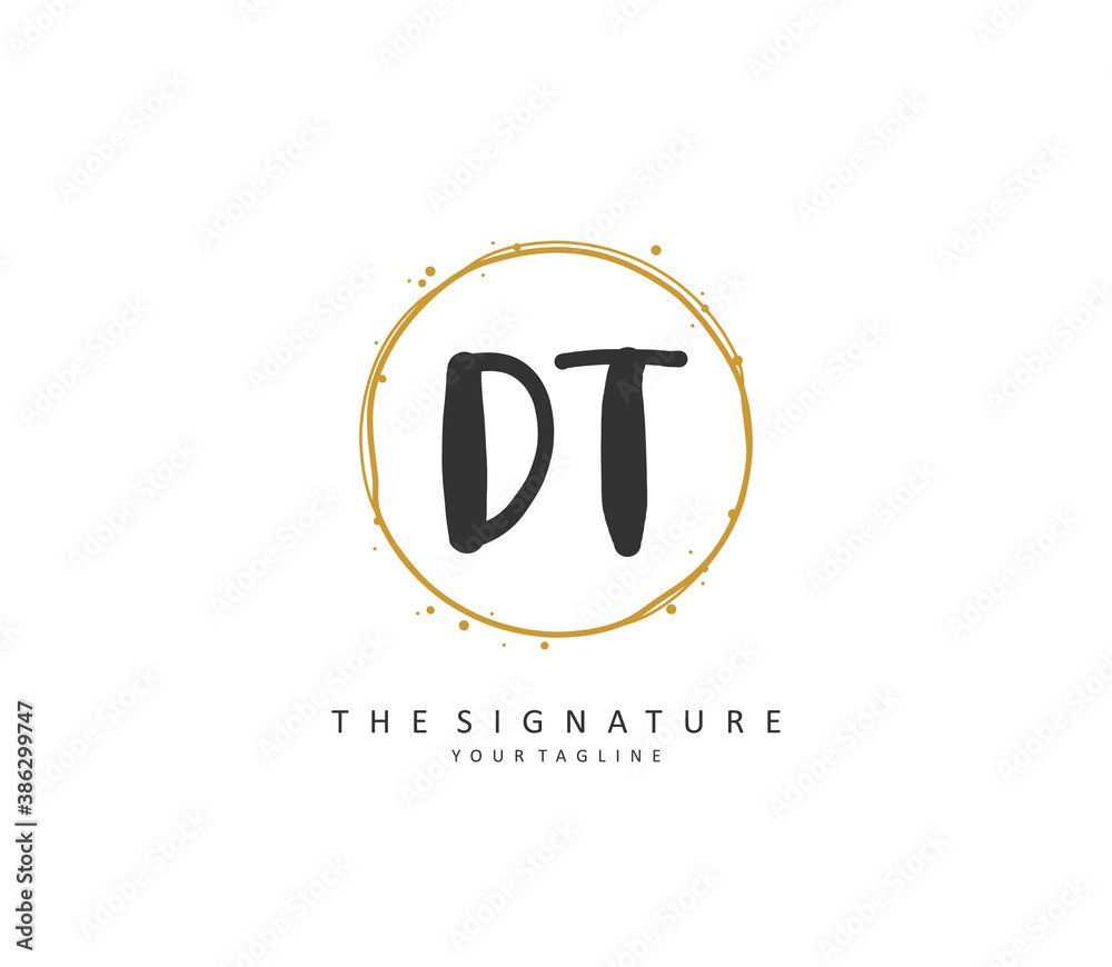 D T DT Initial letter handwriting and signature logo. A concept handwriting initial logo with template element.