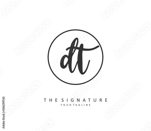 D T DT Initial letter handwriting and signature logo. A concept handwriting initial logo with template element.