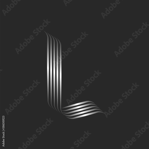 Letter L logo monogram initial inspiration, minimal style with smooth curls, overlapping silver gradient stripes from sleek parallel thin lines, stylish rounded decoration calligraphic element photo