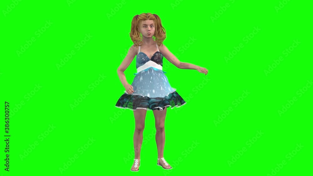 3d animation of a young avatar girl with pig tails ,wearing a pretty dress stands and talks about something. 3d animation of a young avatar girl with pig tails ,wearing a pretty dress stands and talks about something.