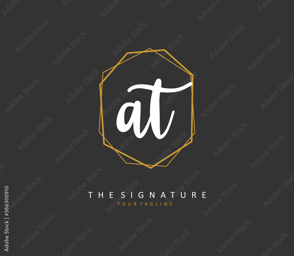 A T AT Initial letter handwriting and signature logo. A concept handwriting initial logo with template element.