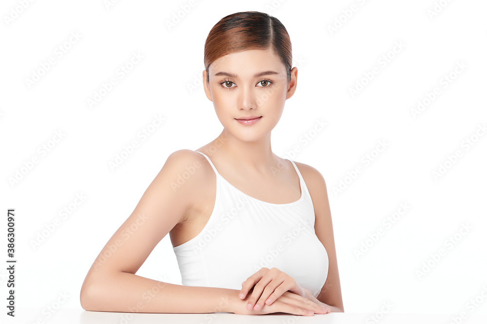 Beautiful young asian woman with clean fresh skin on white background, Face care, Facial treatment, Cosmetology, beauty and spa, Asian women portrait Beautiful young asian woman with clean fresh skin on white background, Face care, Facial treatment, Cosmetology, beauty and spa, Asian women portrait