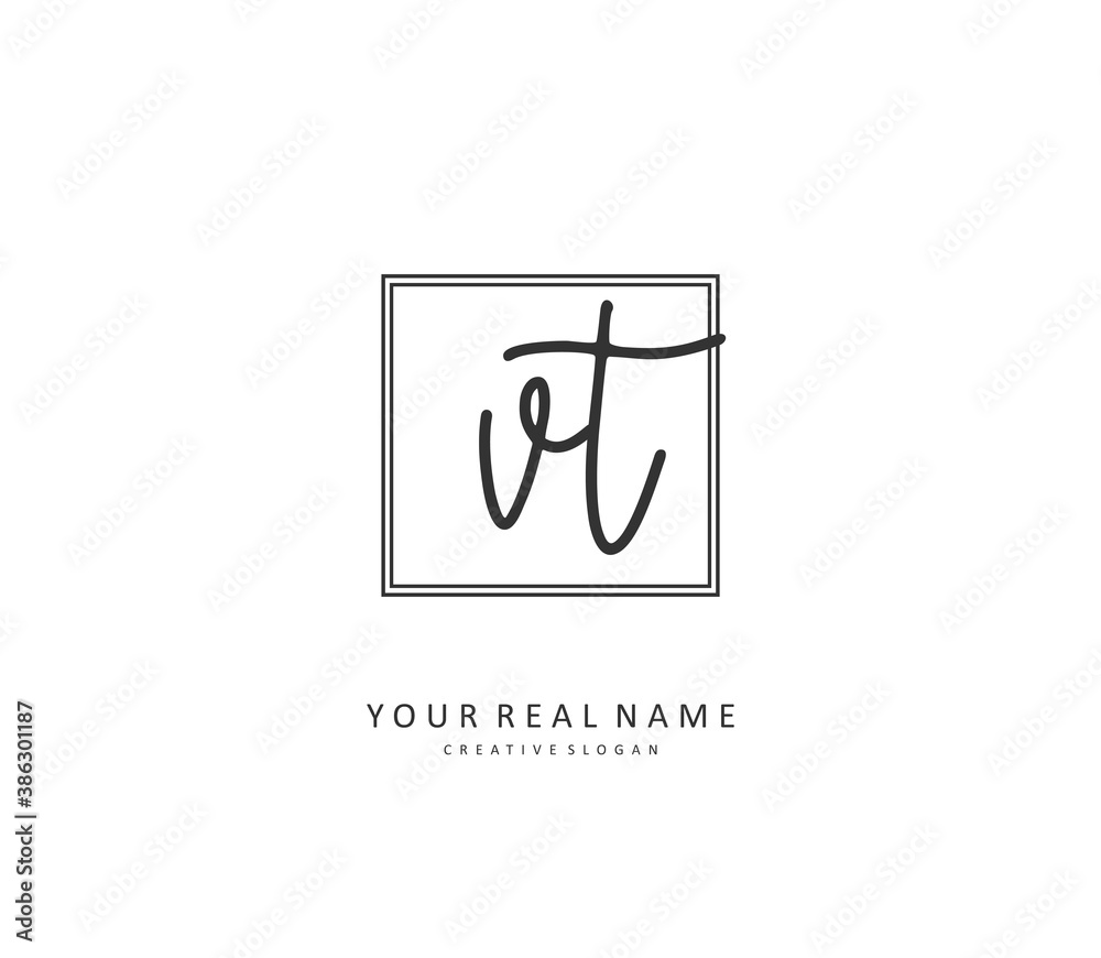 V T VT Initial letter handwriting and signature logo. A concept handwriting initial logo with template element.