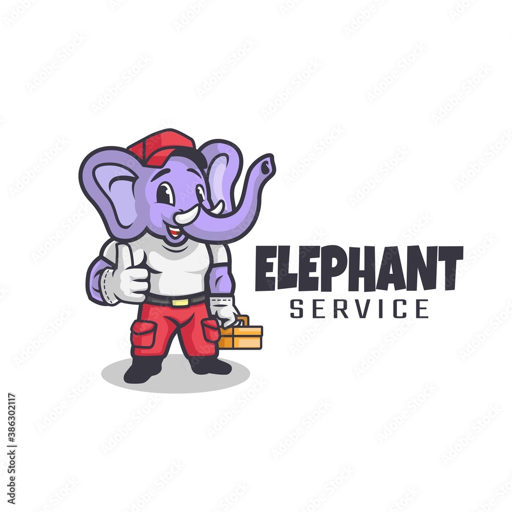 elephant service retro logo. elephant with equipment tools