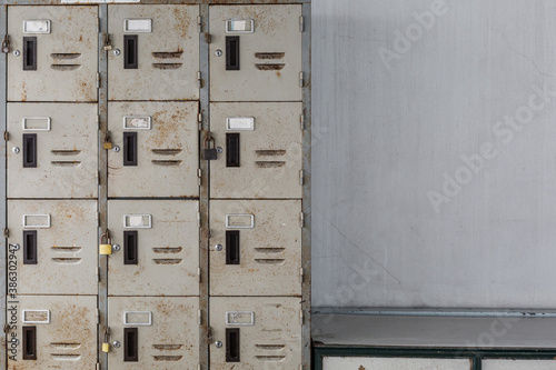 Pattern of old locker and padlock texture background  and copy space