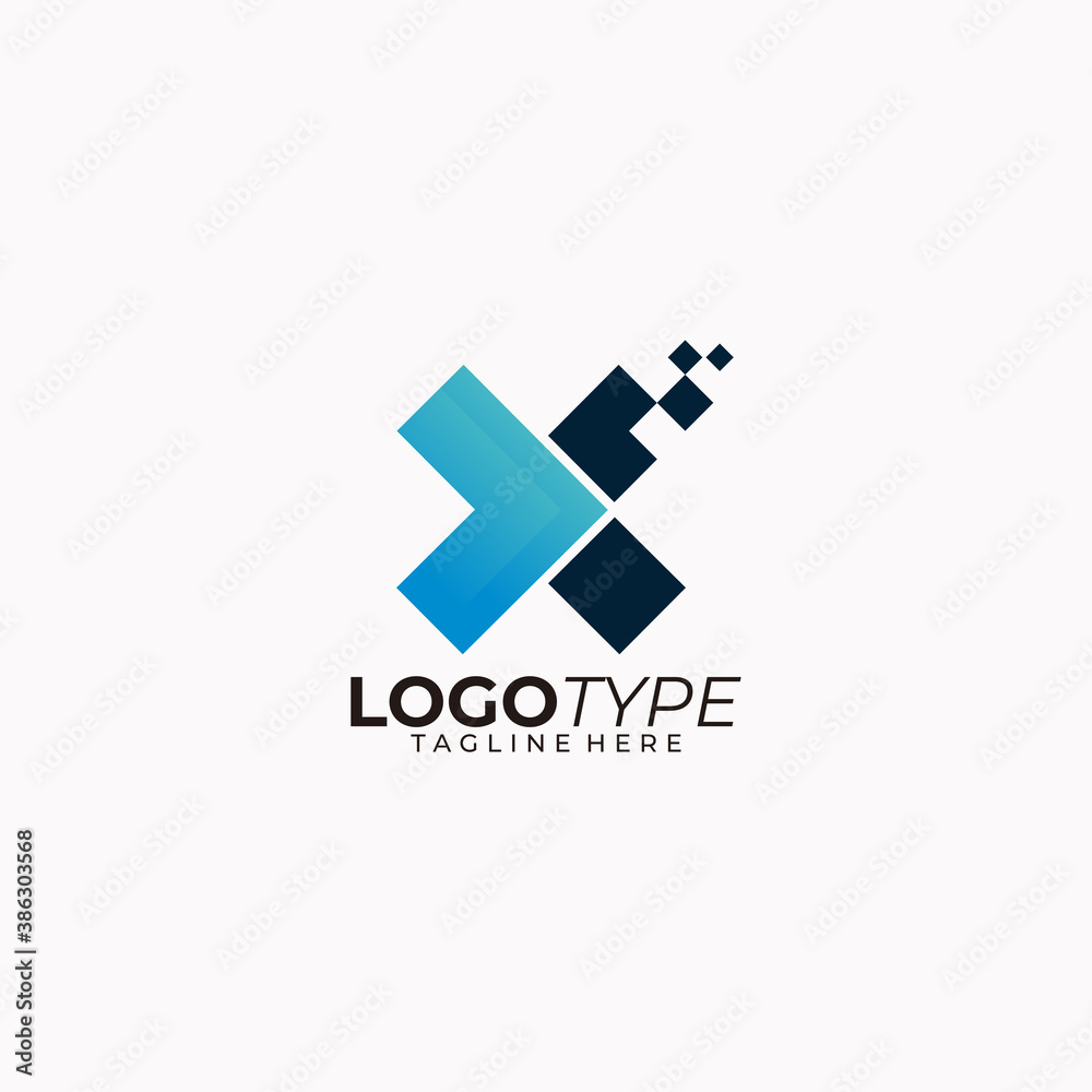 pixel x letter logo icon vector isolated