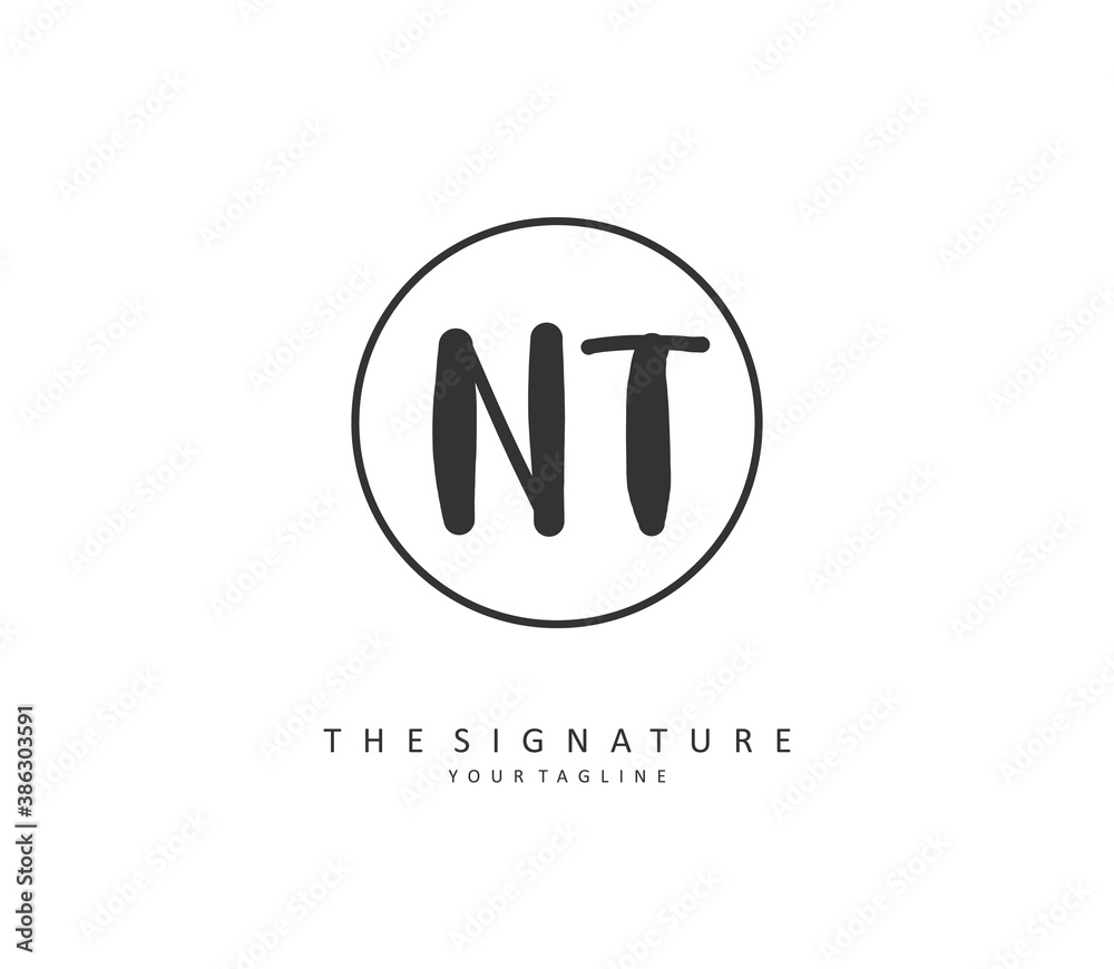 N T NT Initial letter handwriting and signature logo. A concept handwriting initial logo with template element.