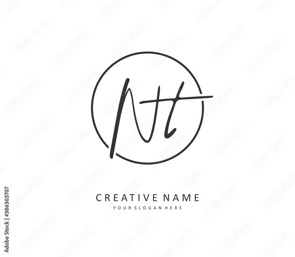 N T NT Initial letter handwriting and signature logo. A concept handwriting initial logo with template element.