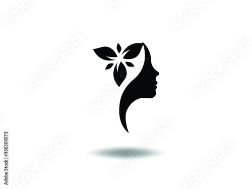 Lady Fashion Vector illustration. Beauty Woman face silhouette symbol. girl shape, emblem isolated on white background, Flat style for graphic invitation, greeting card and logo. 