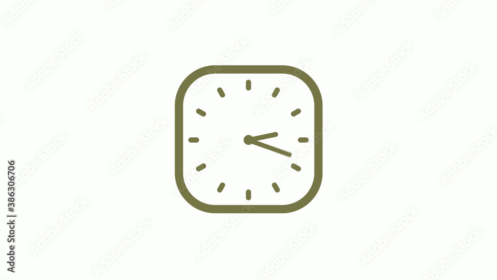 Amazing yellow gray square clock icon on white background, 12 hours clock icon