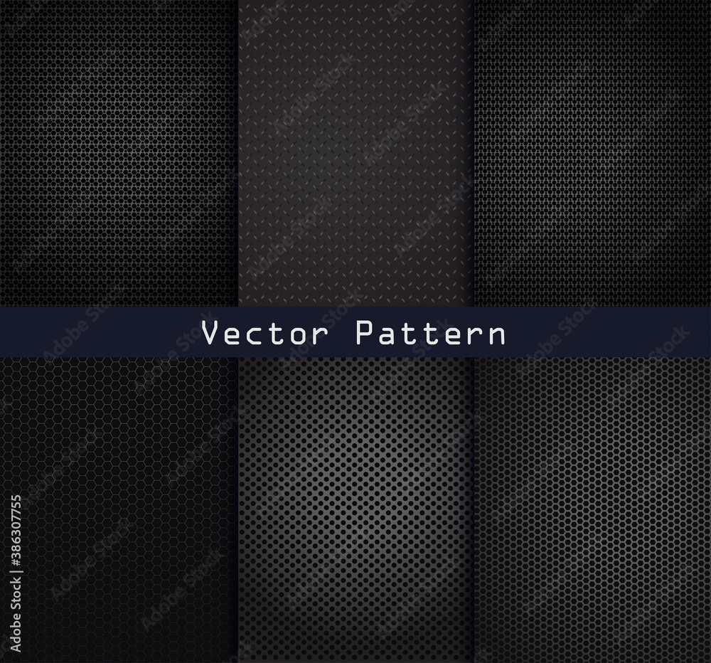 Vector black metal patterns texture steel background - obrazy, fototapety, plakaty 