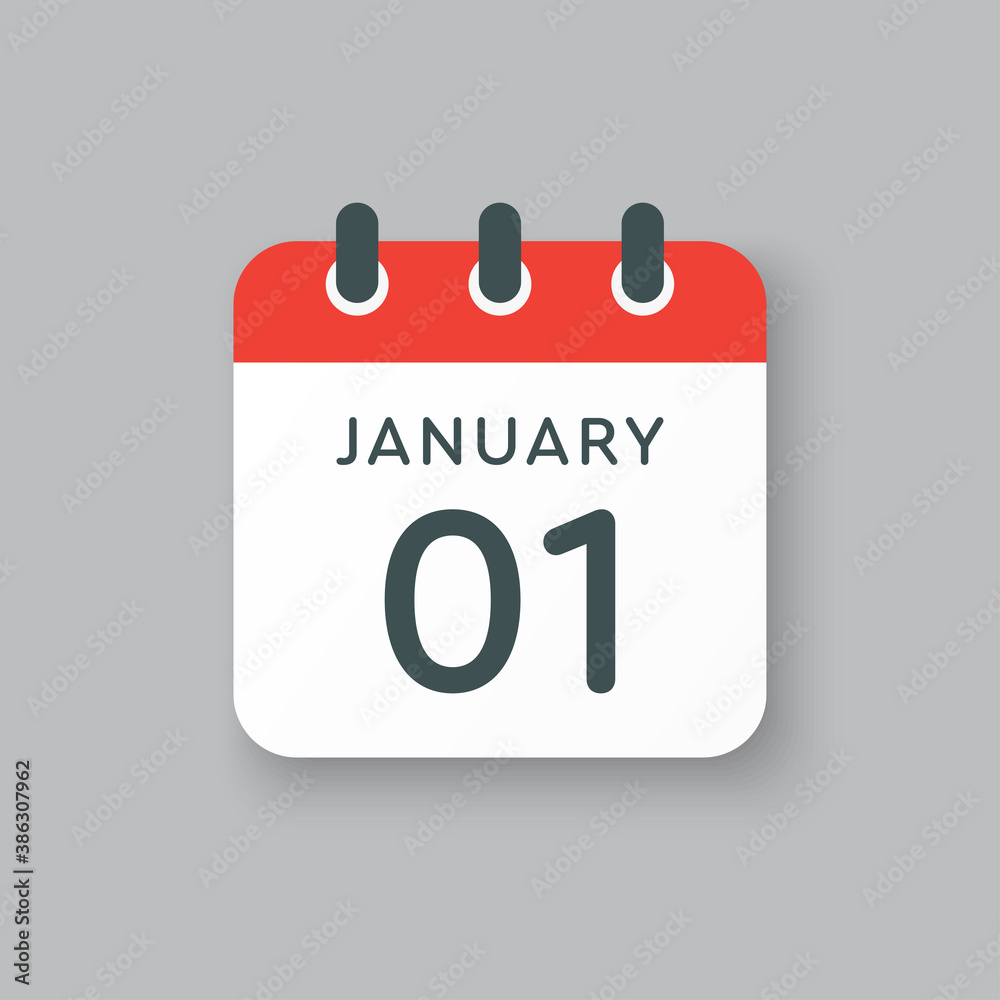 Icon day date 1 January, template calendar page Icon day date 1 January, template calendar page