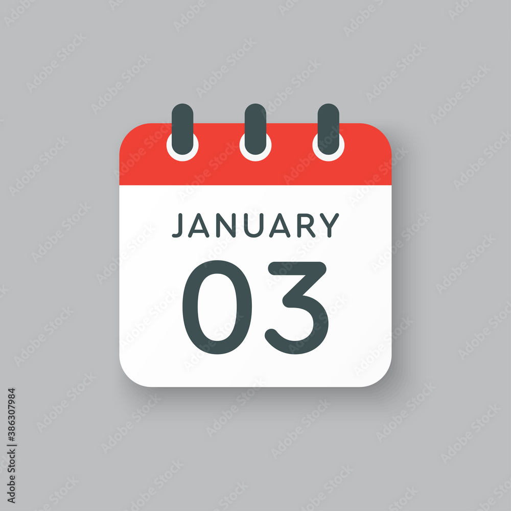 Icon day date 3 January, template calendar page Icon day date 3 January, template calendar page