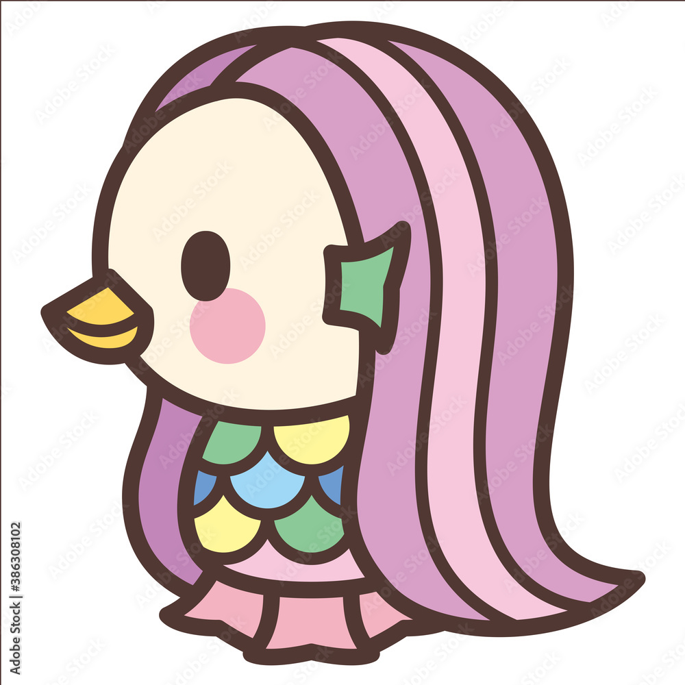 日本の妖怪「アマビエ」-疫病退散の伝説の妖怪-かわいいキャラクターイラスト(横向き) Stock ベクター | Adobe Stock