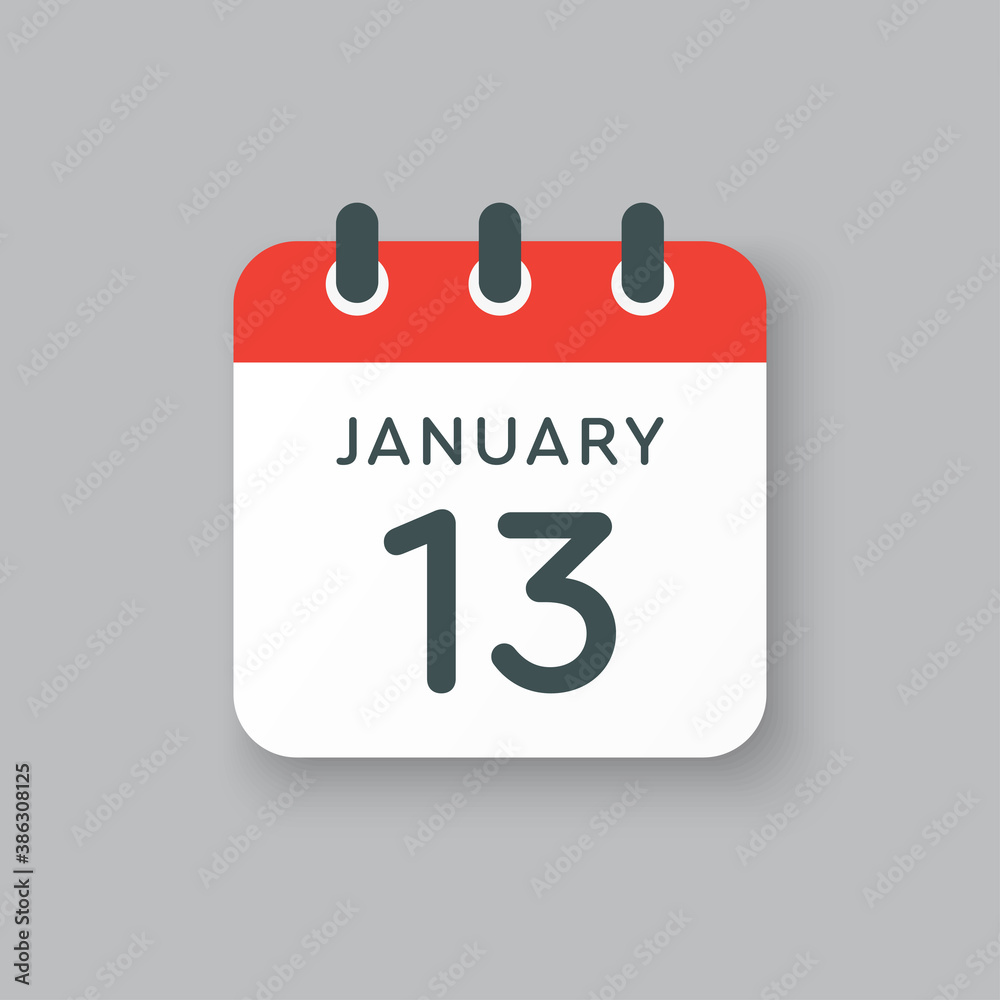 Icon day date 13 January, template calendar page Icon day date 13 January, template calendar page