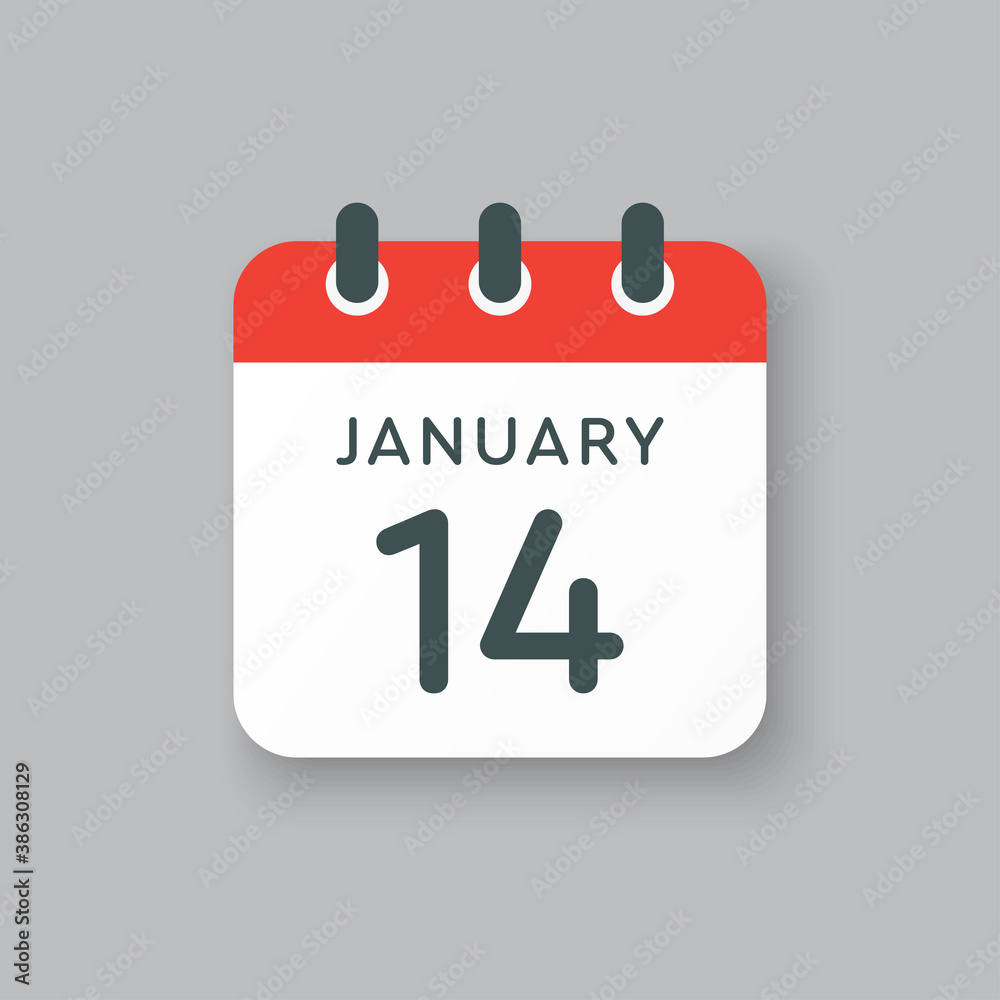 Icon day date 14 January, template calendar page Icon day date 14 January, template calendar page