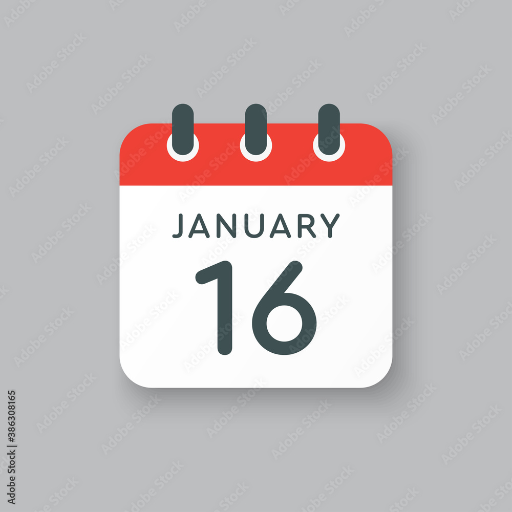 Fototapeta premium Icon day date 16 January, template calendar page