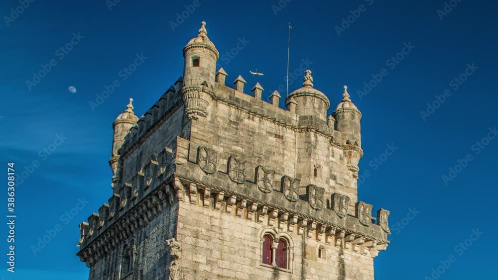Lisbon, Portugal. Belem Tower ,Torre de Belem, is a fortified tower located at the mouth of the Tagus River. Lisbon, Portugal. Belem Tower ,Torre de Belem, is a fortified tower located at the mouth of the Tagus River.