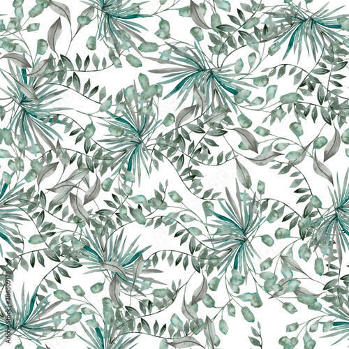 seamless watercolor illustration  background mix colorful floral flower and leaves with line art used for background texture, wrapping paper, textile greeting card template or wallpaper design © borphloy