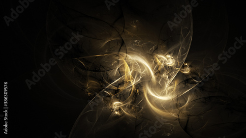 Abstract colorful golden crystal shapes. Fantasy light background. Digital fractal art. 3d rendering.