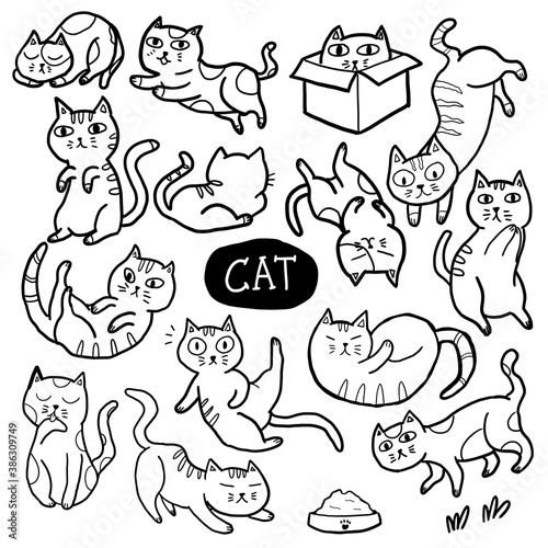 CUTE CARTOON CAT DOODLE HAND DRAWN ILLUSTRATION