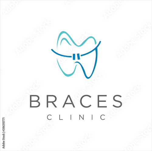 Orthodontic Braces Logo Design Icon. Tooth Dental Care Logo medical Design Template. Tooth Dental Wire Logo Health Design Stock Vector.