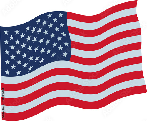 American flag. The US banner flies in the wind. Vector illustration. Flat infographics.