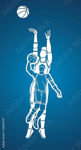 Group of Basketball players action cartoon sport graphic vector.