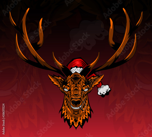 Christmas reindeer head with creepy expression, great for your designs