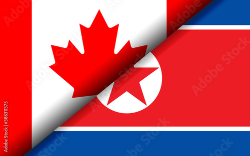 Flags of the Canada and North Korea divided diagonally