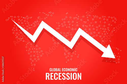 global economic recession downfall arrow red background
