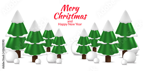 Pine fir christmas tree landscape view for merry christmas and happy new year