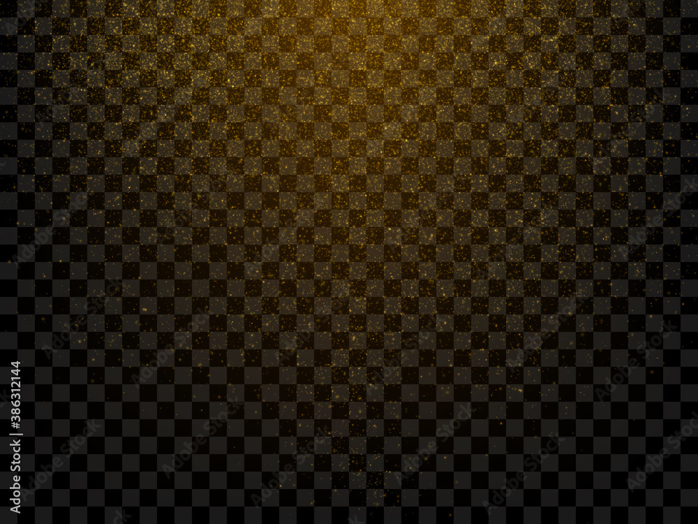 Vector golden light effect isolated on dark transparent background. Decorative sparkles, glowing glitter dust and shiny particles. Vector golden light effect isolated on dark transparent background. Decorative sparkles, glowing glitter dust and shiny particles.