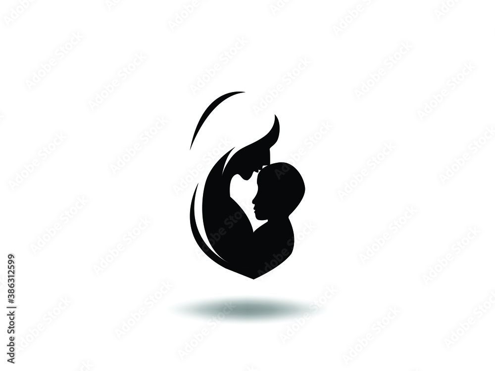 Mother Icon Vector illustration. mom and baby symbol. mother and baby silhouette, Medicine Clinic sign isolated on white background with shadow, Flat style for graphic and web design, logo. svg cut Mother Icon Vector illustration. mom and baby symbol. mother and baby silhouette, Medicine Clinic sign isolated on white background with shadow, Flat style for graphic and web design, logo. svg cut