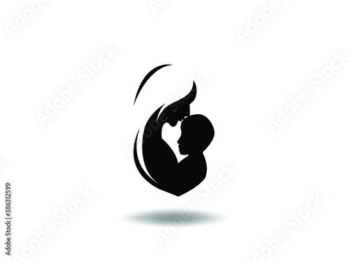 Mother Icon Vector illustration. mom and baby symbol. mother and baby silhouette, Medicine Clinic sign isolated on white background with shadow, Flat style for graphic and web design, logo. svg cut