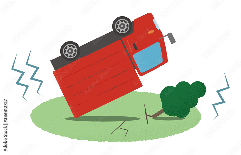地震の被害に遭う赤いトラックのベクターイラスト Stock Vector | Adobe Stock
