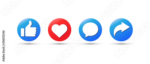Thumb up and heart icon. Like, forward, comment repost icon. Vector illustration
