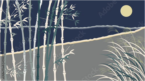 Illustration of moonlit bamboo groveNo1