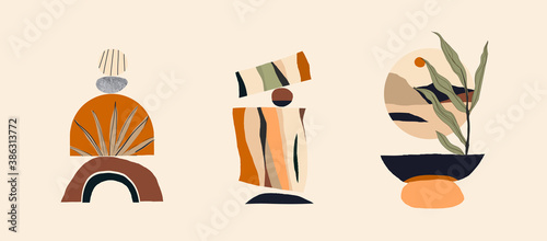 Modern minimalist abstract aesthetic illustrations. Bohemian style wall decor. Collection of contemporary artistic posters. 