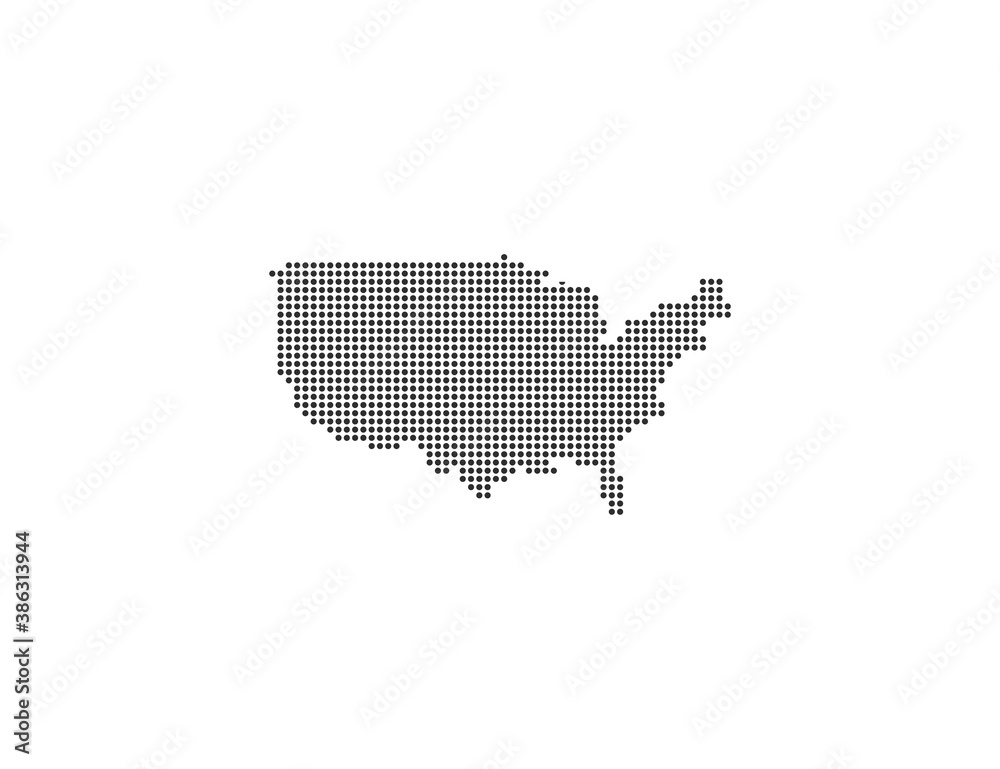 USA, country, dotted map on white background. Vector illustration.