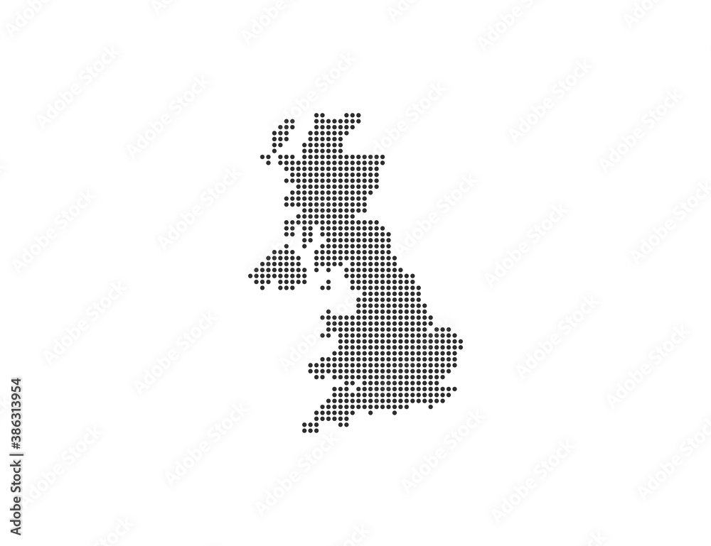 United Kingdom, country, dotted map on white background. Vector illustration. United Kingdom, country, dotted map on white background. Vector illustration.