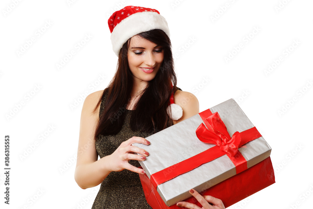 Frau hält Weihnachtsgeschenk Frau hält Weihnachtsgeschenk