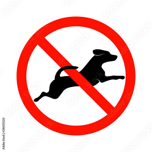 No dogs allowed. No dogs without leash. Pet prohibited sign isolated on white background. Vector illustration