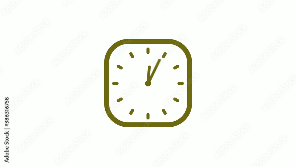 Yellow gray square counting down clock icon on white background, Clock icon