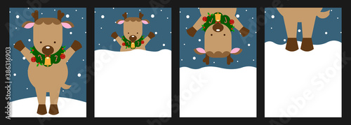 Merry Christmas greeting card set deer retro designs EPS10 vector.
