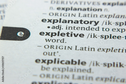 Word or phrase Expletive in a dictionary. photo